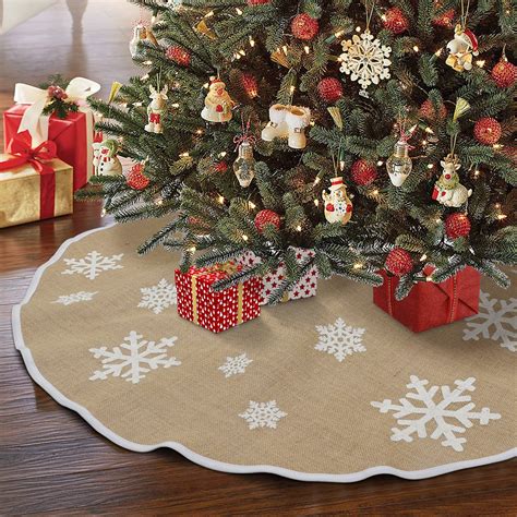 Tree skirt 48 inch - We suggest making the skirt slightly larger than the bottom layer of your tree. To do this, measure the radius of the tree from the bottom (the distance from the tree trunk to the outer edge of the tree, staying parallel to the ground). And then choose one of the three sizes that comes closest to that measurement.